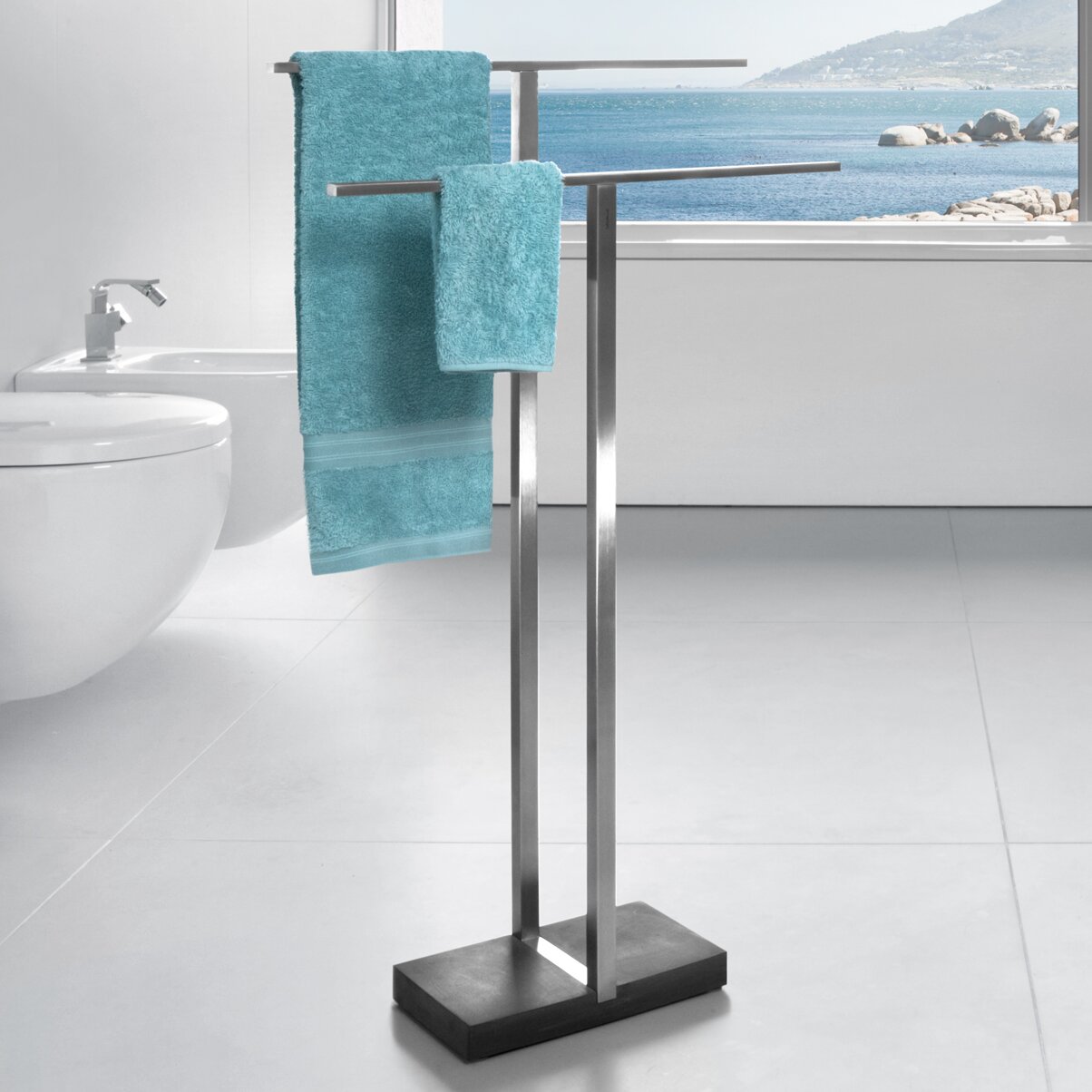 Menoto Steel Polished Free Standing Stainless Towel Stand & Reviews Stainless Steel Towel Rack Free Standing